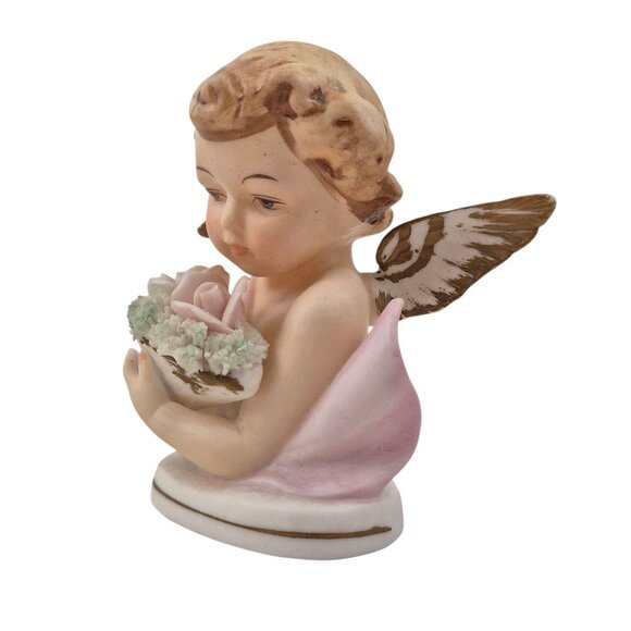 Tilso Cherub Angel Pair Figurines Bisque Porcelain Pink Blue Flowers 1958 - Picture 9 of 10
